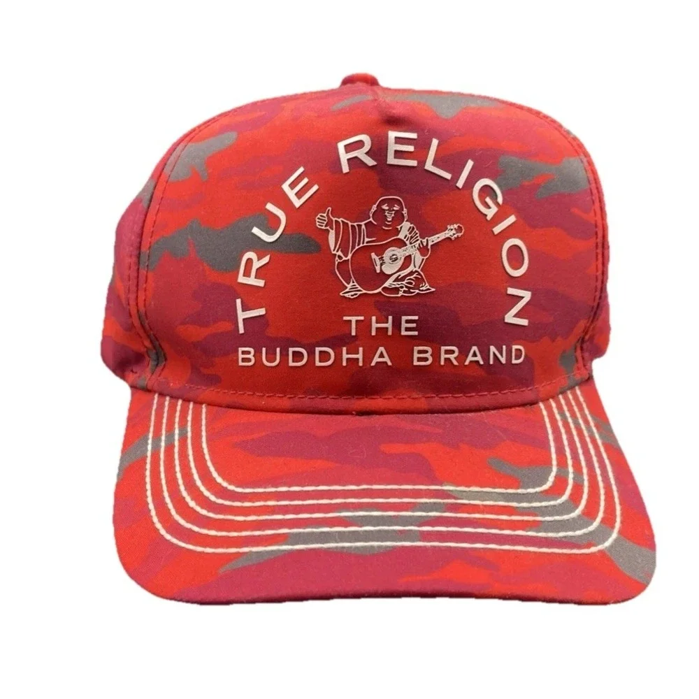 True Religion Jeans Men 36 33Straight Dark‎ Wash Red Stitching Plus Red TR Hat